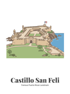 Castillo San Felipe del Morro Puerto Rico Landmark Flat Vector Poster Illustration