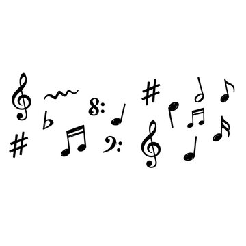 Music Clef Handdrawn Collection of Black Musical Notation Symbols Including Treble Clefs Bass Clefs and Notes Isolated on a White Background