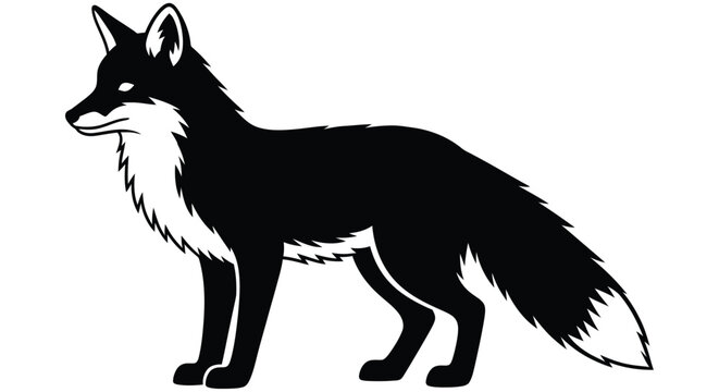 Black silhouette of a standing fox against a white background