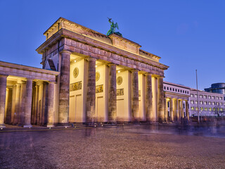 Brandenburg Gate columns lit at blue hour in Berlin Germany © Arnold