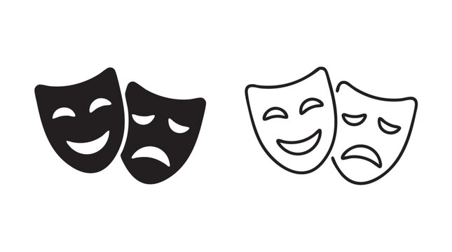 theater masks vector icon silhouette with line art silhouette silhouette with line art vector icon