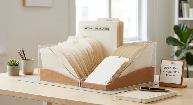 Organized Office Workspace Featuring Multiple File Folders and Document Organizers