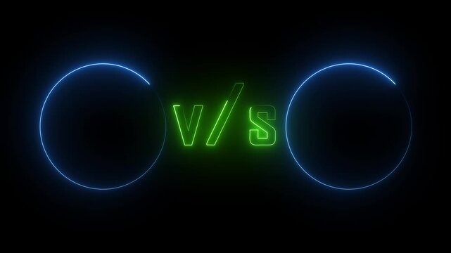 Neon verses green color text and blue color Circle v/s Circle  Game Play, photo frame on black background.	