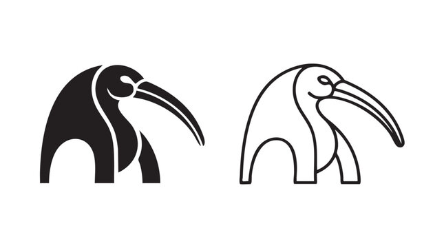egyptian ibis head silhouette with line art vector icon design