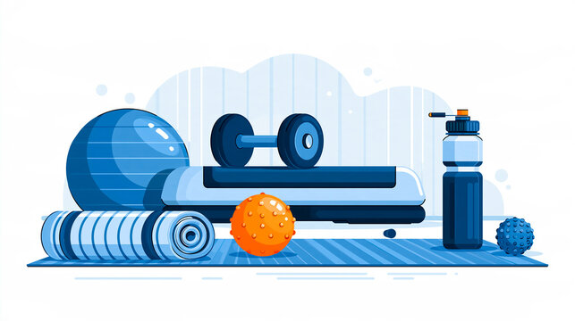 Fitness accessories composition, flat design