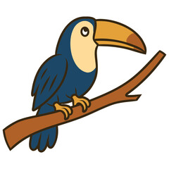 Fototapeta premium Cartoon Toucan Perched on a Branch Illustration