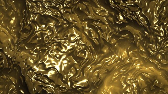 Abstract golden liquid metal texture with wavy ripples
