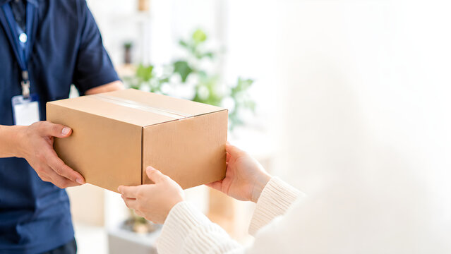 Close up of courier hands giving parcel to customer
