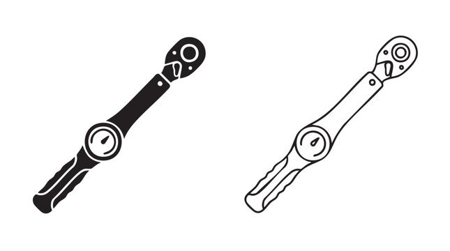 torque wrench vector icon silhouette with line art silhouette silhouette with line art vector icon