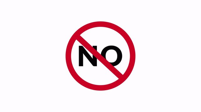 NO Symbol Prohibition Sign Animation Isolated on Transparent Background, stop or no entry forbidden red circle animation with alpha channel with 4k.