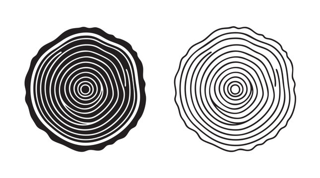 tree ring cross-section vector icon silhouette with line art silhouette with line art vector icon