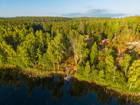 Hallangen lake shoare captured in morning light at Kalmar region. Sweden