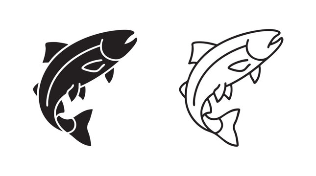 trout jumping vector icon silhouette with line art silhouette silhouette with line art vector icon