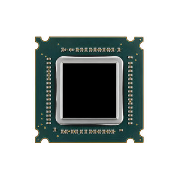 Modern microchip computer processor unit isolated on a white background