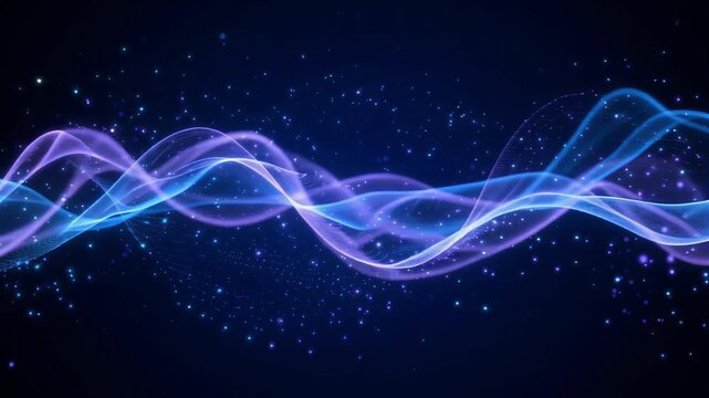 Glowing blue light waves flowing across dark digital space in this seamless high quality motion animation