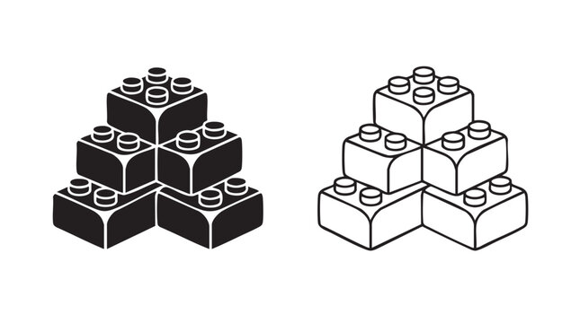 toy building bricks silhouette with line art vector icon design