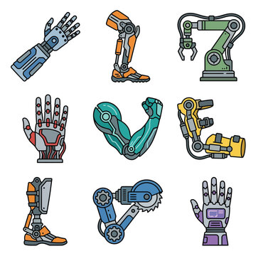 mechanical limb set icon vector illustration featuring robotic arms and legs