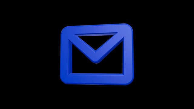 Three dimensional blue envelope mail symbol on black background