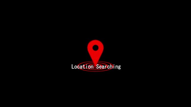 A glowing location searching icon featuring a map pin combined symbol.The radio wave signal rings symbolizing real-time represents location search on destination technology on black background.