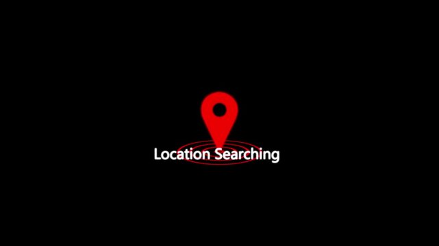A glowing location searching icon featuring a map pin combined symbol.The radio wave signal rings symbolizing real-time represents location search on technology on black background.