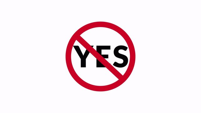 YES Symbol Prohibition Sign Animation Isolated on Transparent Background, stop or no entry forbidden red circle animation with alpha channel with 4k