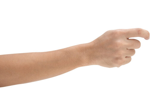 isolated of male hand holding something like a bottle or can with a clipping path.