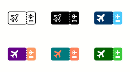 Set of travel airplane boarding pass vector icons in multiple color themes with airplane boarding transportation © Mst Runa