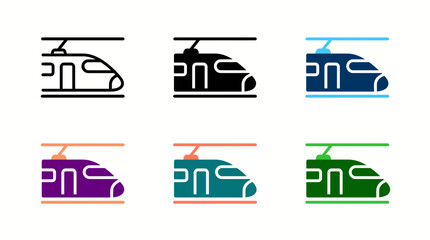 Obraz premium Modern train vector icon set featuring high-speed railway transport symbols in multiple color variations