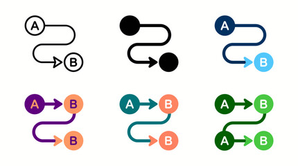 Set of point a to point b path icons in various colors and styles with destination navigation direction illustration © Mst Runa
