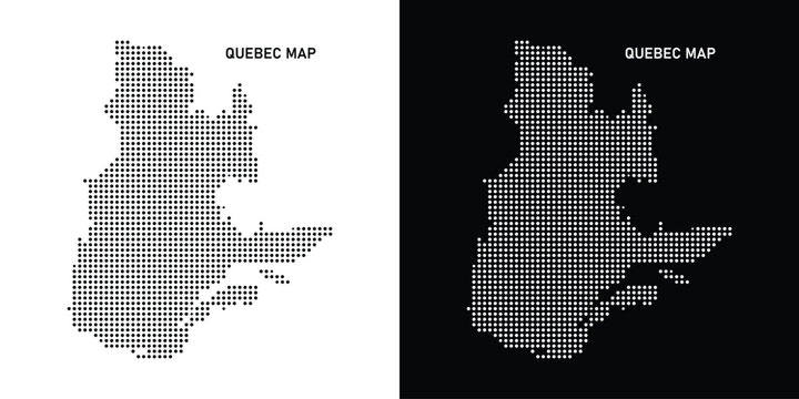 Quebec map made of small dots, pixel art style, vector illustration