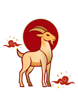 chinese new year card, Chinese New Year, year of the goat. Chinese goat on a red background, with copy space 2027, golden goat