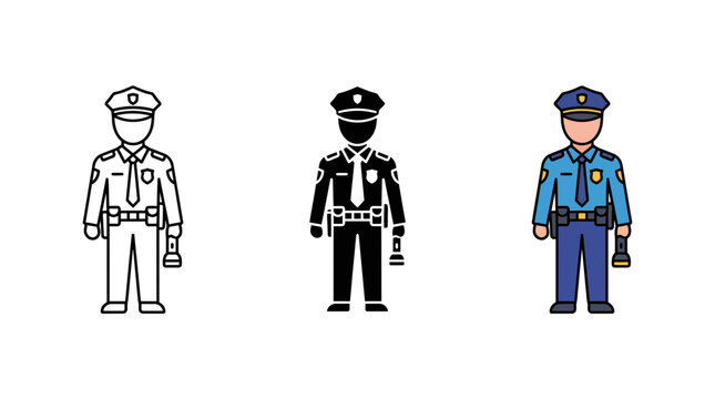 Police officer in uniform holding a flashlight illustration with policeman flashlight enforcement security official
