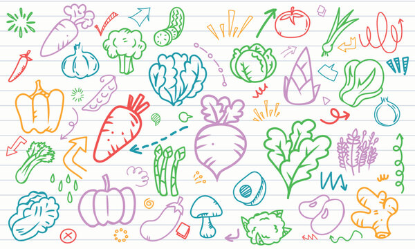Hand Drawn Fresh Vegetable Notebook Paper Background