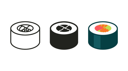 Sushi roll maki food vector icons in varied graphic styles with japanese illustration collection colorful minimalist © Mst Runa