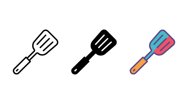 Kitchen turner spatula set with outline black and colorful flat illustration styles culinary illustration silhouette