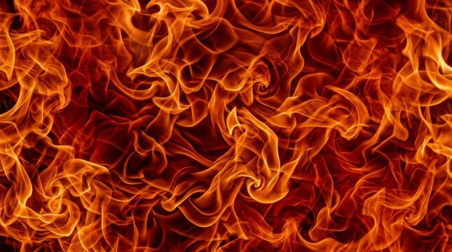 Swirling orange flames in a dynamic pattern create a warm, dramatic mood.