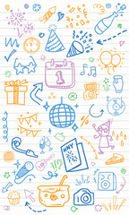 Fototapeta premium Hand Drawn New Year Party Notebook Paper Background