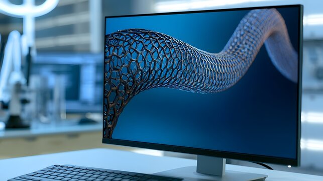 Carbon nanotube structure on computer monitor in physics laboratory