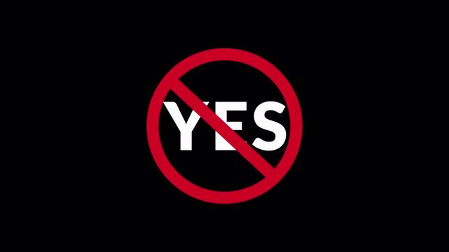 YES Symbol Prohibition Sign Animation Isolated on Transparent Background, stop or no entry forbidden red circle animation with alpha channel with 4k.