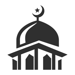 Minimalist mosque building with crescent moon dome icon © Sufia