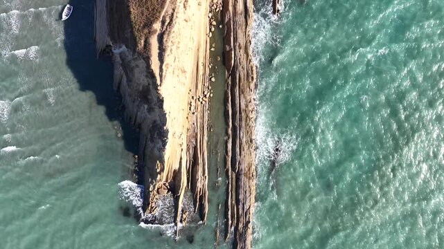 Dalan Beach Rock Formations Waves Aerial 4K