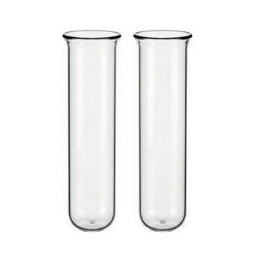 Two empty glass test tubes for scientific laboratory research and experiments isolated on transparent background