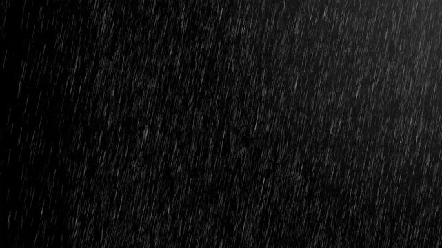 Heavy Rain Falling Animation on Black Background, Realistic Rainfall Weather Overlay and Storm Atmosphere Effect