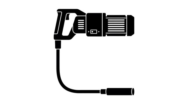 A black silhouette icon of a concrete vibrator tool used for construction work to remove air bubbles from wet cement on a white background