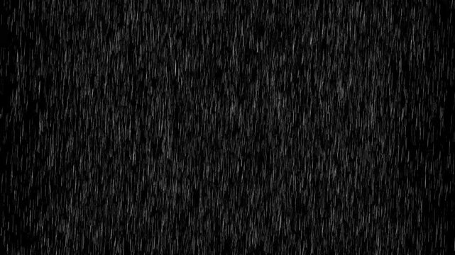 Heavy Downpour Rain Animation with Dense Falling Raindrops on Dark Black Background, Realistic Storm Weather Overlay