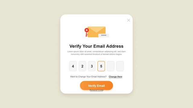 Email address verification popup modal with digit code input interface