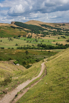 Lovely Summer landscape image of view along Great Ridge in Hiope Valley Peak District with Mam Tor in view