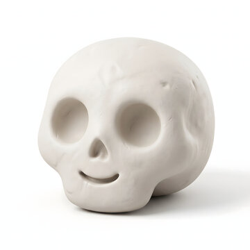 Cute 3D skull illustration in glossy clay style for Halloween