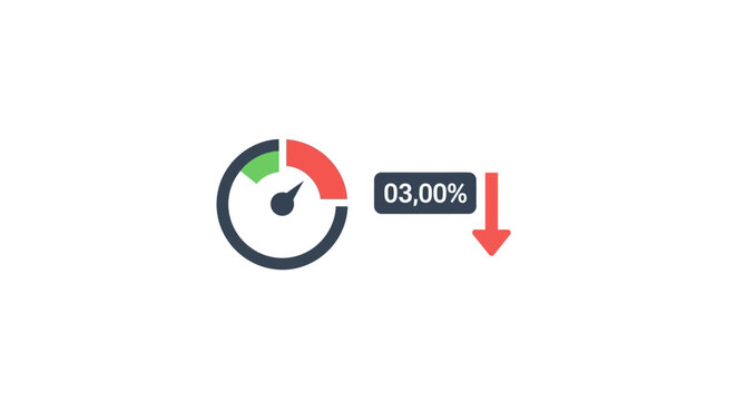 Gauge shows 3% decrease with red arrow icon, data analytics concept