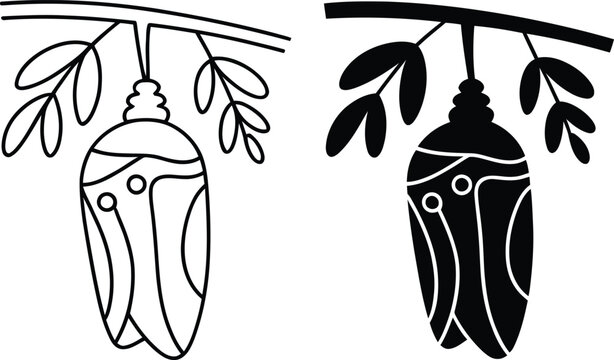 Butterfly chrysalis on branch vector illustration